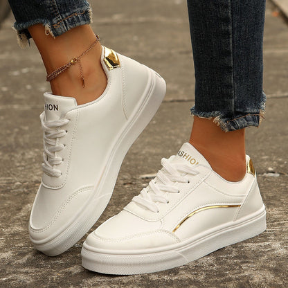 Lace-up White Flats Shoes Fashion Round Toe Slip-on Thick Sole Casual Shoes For Women